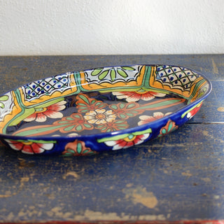 Special Order Shallow Oval Baking Dish - Azul y Rojo Bakeware Zinnia Folk Arts   