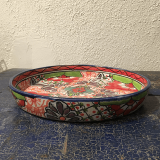 Special Order Shallow Pie Plate or Tray - Rojo Bakeware Zinnia Folk Arts   