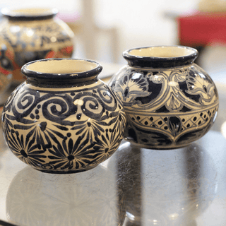 Special Order Small Talavera Round Flower Vase - Blue/White Pots and Vases Zinnia Folk Arts   