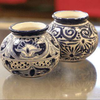 Special Order Small Talavera Round Flower Vase - Blue/White Pots and Vases Zinnia Folk Arts   