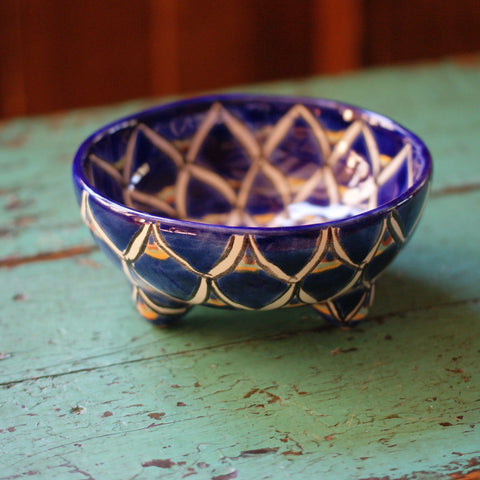 Special Order Three Footed Bowl - Blue Zinnia Servingware Zinnia Folk Arts   