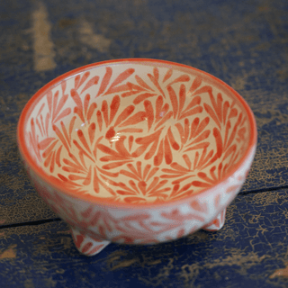 Special Order Three Footed Bowl - Spring Coral Servingware Zinnia Folk Arts   