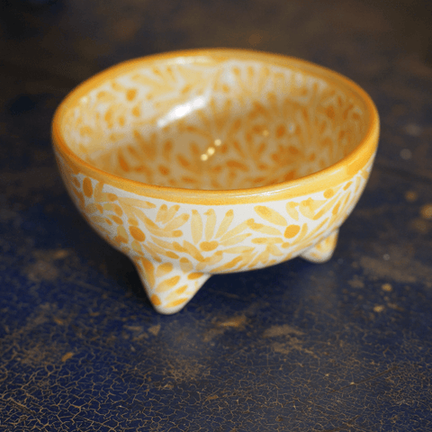 Special Order Three Footed Bowl - Spring Yellow Servingware Zinnia Folk Arts   