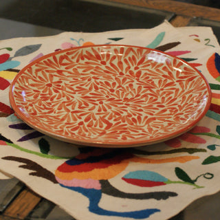 Spring Design  Plates, Ready to Ship Ceramics Zinnia Folk Arts 10" Dinner Plate-coral  