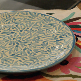 Spring Design  Plates, Ready to Ship Ceramics Zinnia Folk Arts 11.5"  Dinner Plate-Turquoise  