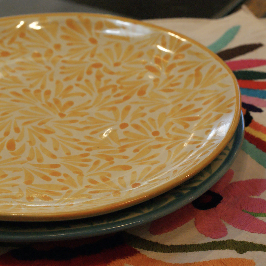 Spring Design  Plates, Ready to Ship Ceramics Zinnia Folk Arts 11.5"  Dinner Plate-Yellow  