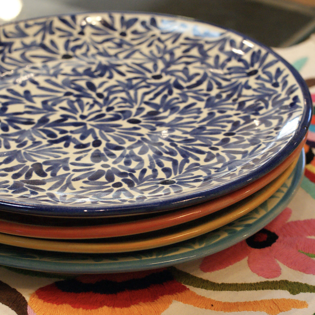 Spring Design  Plates, Ready to Ship Ceramics Zinnia Folk Arts 11.5" Large Dinner Plate-Cobalt  