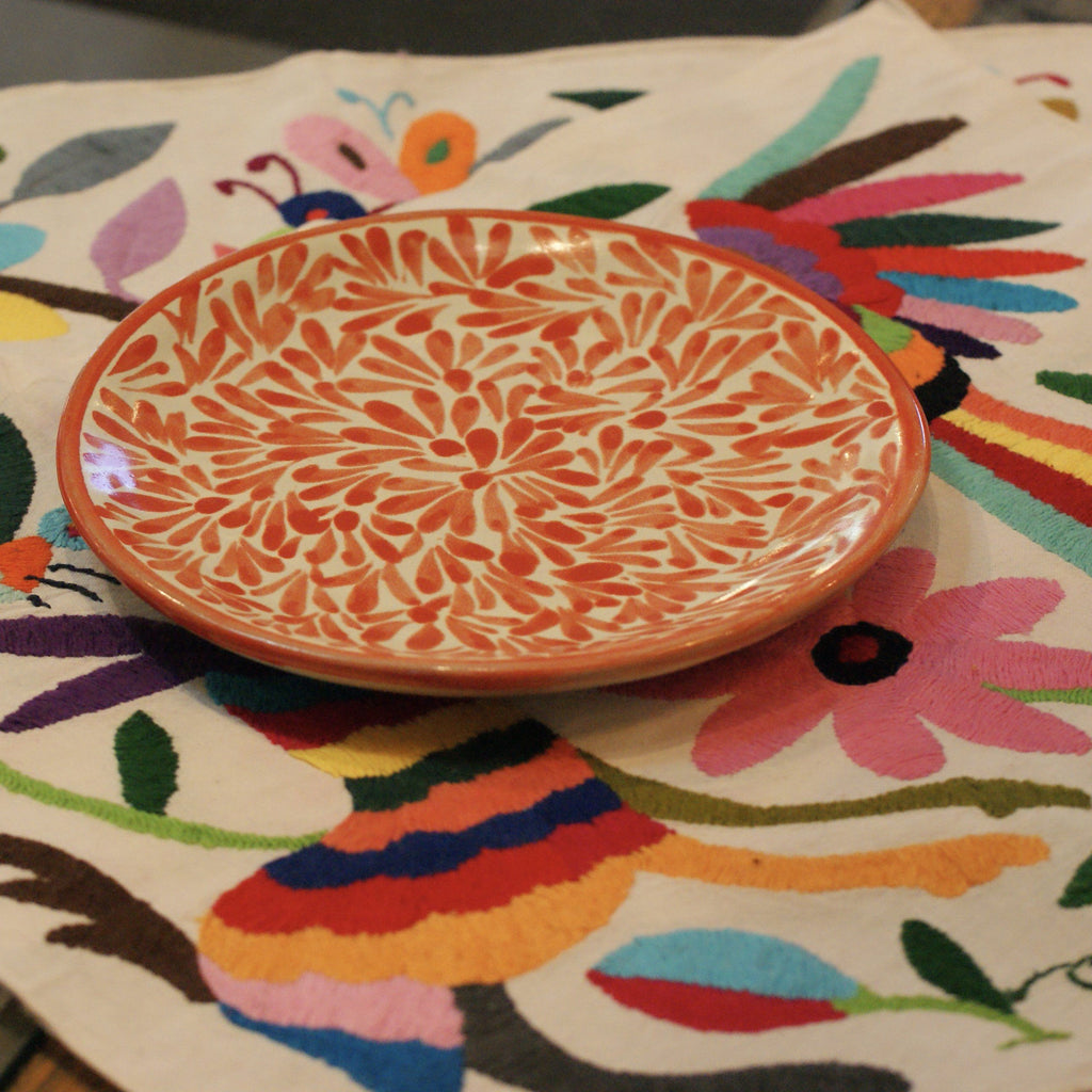 Spring Design  Plates, Ready to Ship Ceramics Zinnia Folk Arts 7" Dessert Plate-coral  