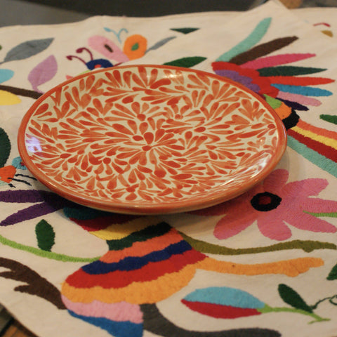 Spring Design Plates, Ready to Ship Ceramics Zinnia Folk Arts 8" Dessert Plate-coral