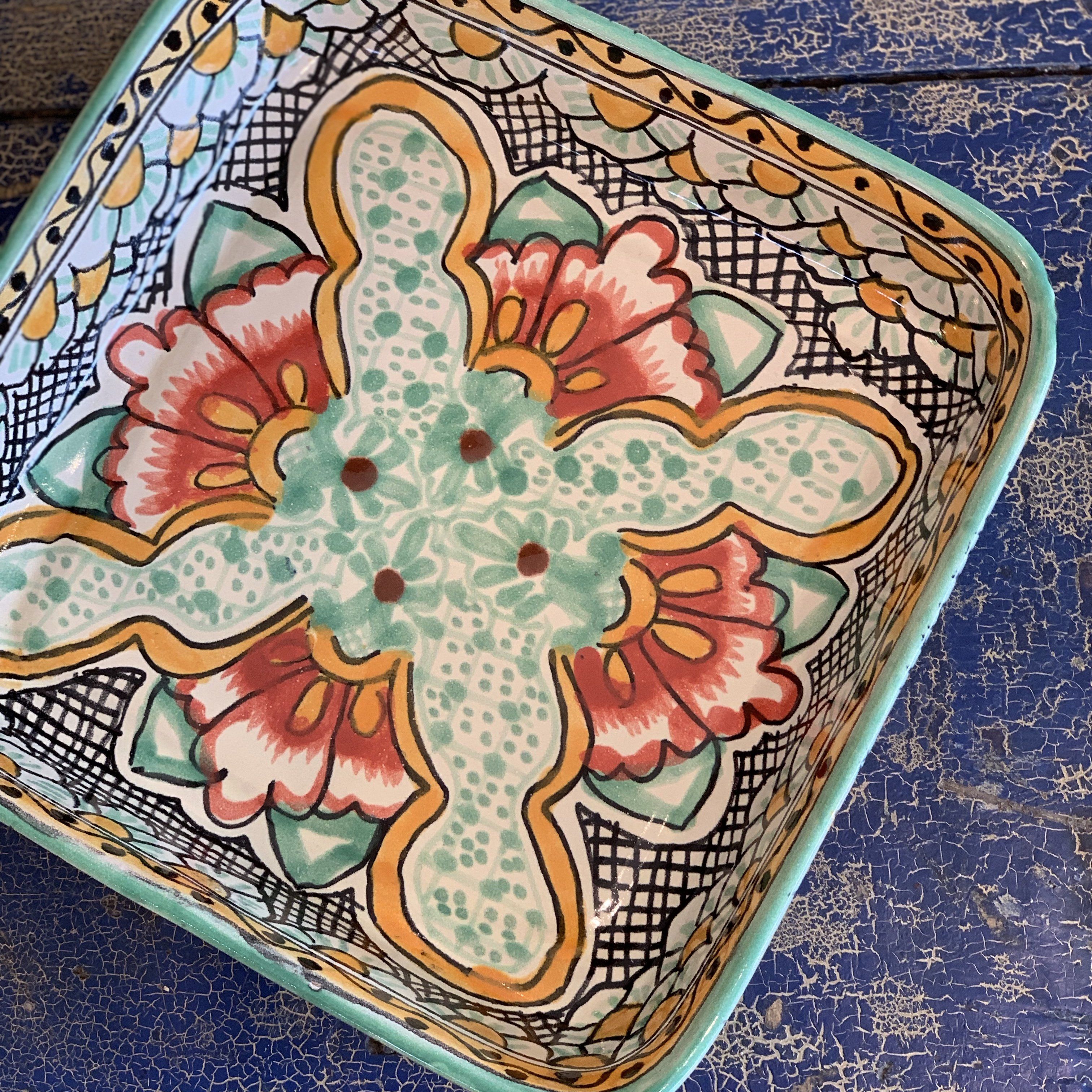 Square 9"x 9" Talavera Baking Pan, Various Designs, Ready to Ship Ceramics Zinnia Folk Arts   