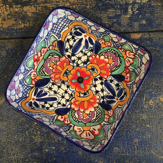 Square 9"x 9" Talavera Baking Pan, Various Designs, Ready to Ship Ceramics Zinnia Folk Arts Bright Orange  