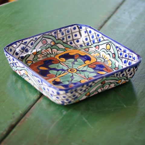 Square 9"x 9" Talavera Baking Pan, Various Designs, Ready to Ship Ceramics Zinnia Folk Arts Pilar  