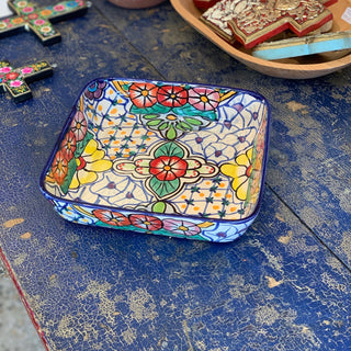 Square 9"x 9" Talavera Baking Pan, Various Designs, Ready to Ship Ceramics Zinnia Folk Arts Red Petunia with Yellow  