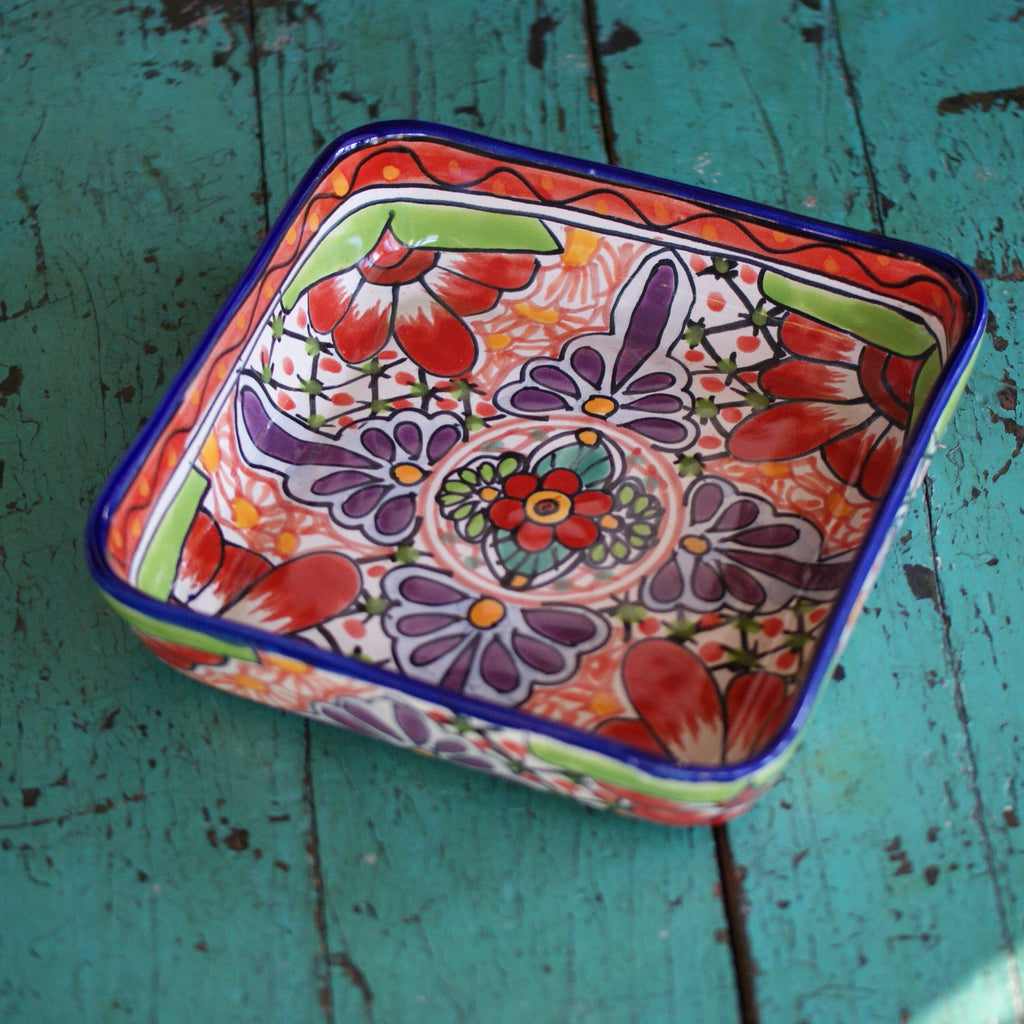 Square 9"x 9" Talavera Baking Pan, Various Designs, Ready to Ship Ceramics Zinnia Folk Arts Rojo  
