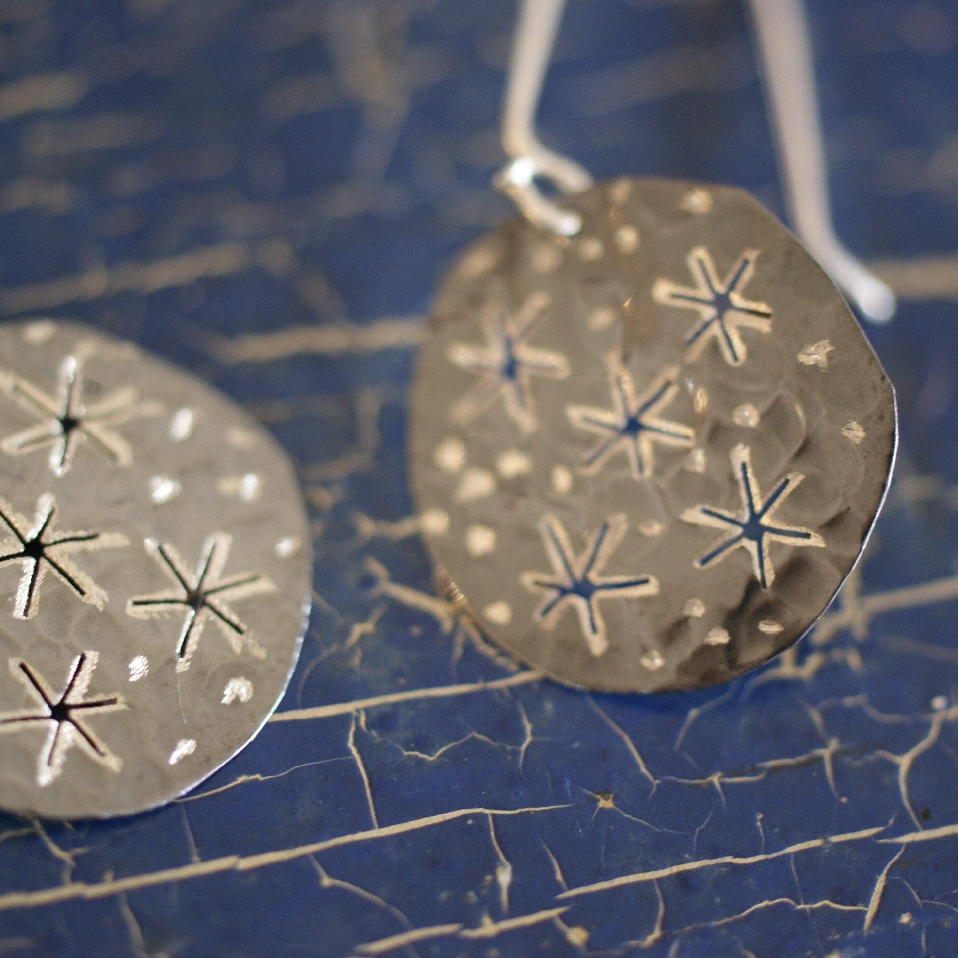 Starry Night Silver Disc Earrings, Taxco, Mexico Jewelry Zinnia Folk Arts   