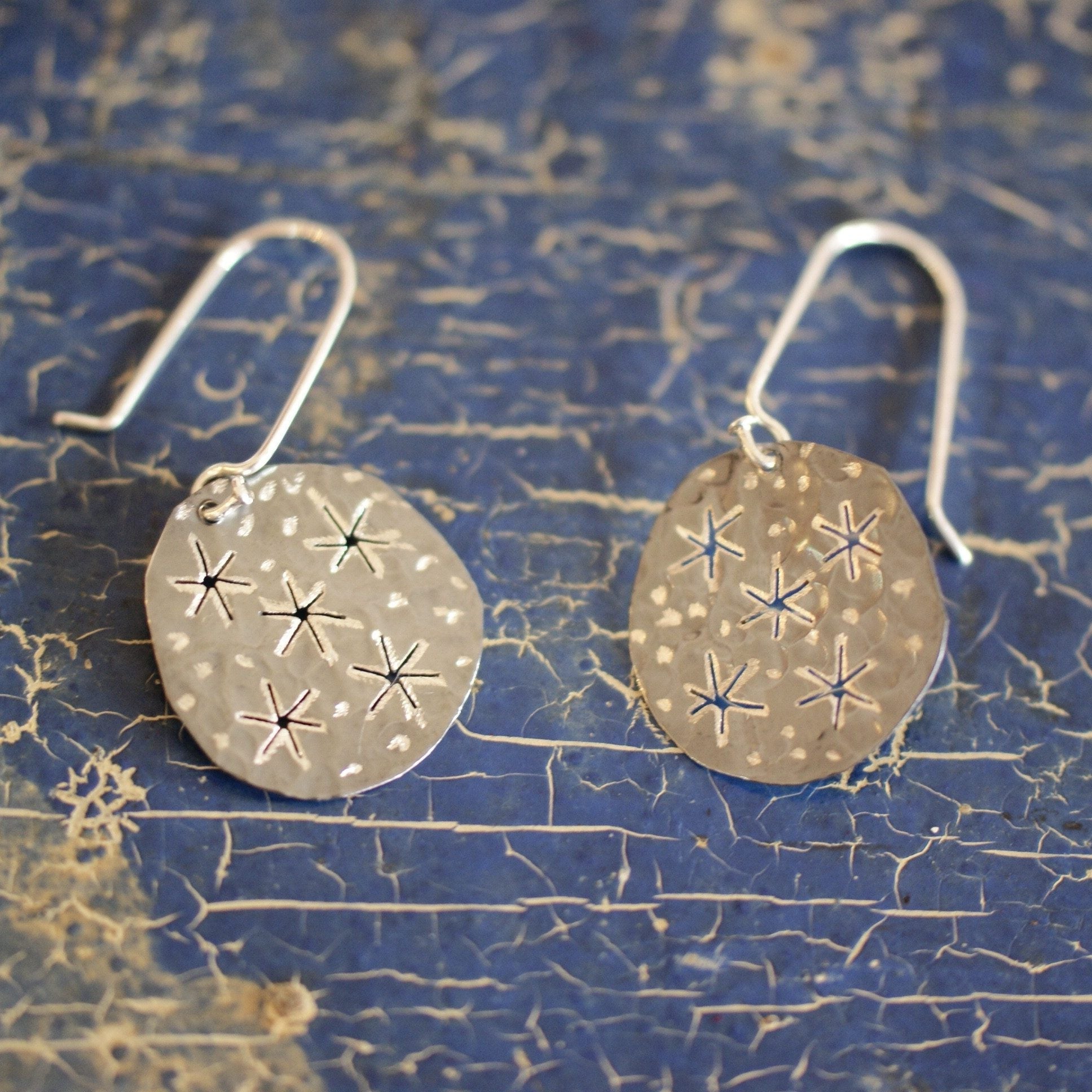 Starry Night Silver Disc Earrings, Taxco, Mexico Jewelry Zinnia Folk Arts   