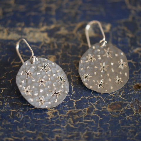 Starry Night Silver Disc Earrings, Taxco, Mexico Jewelry Zinnia Folk Arts   