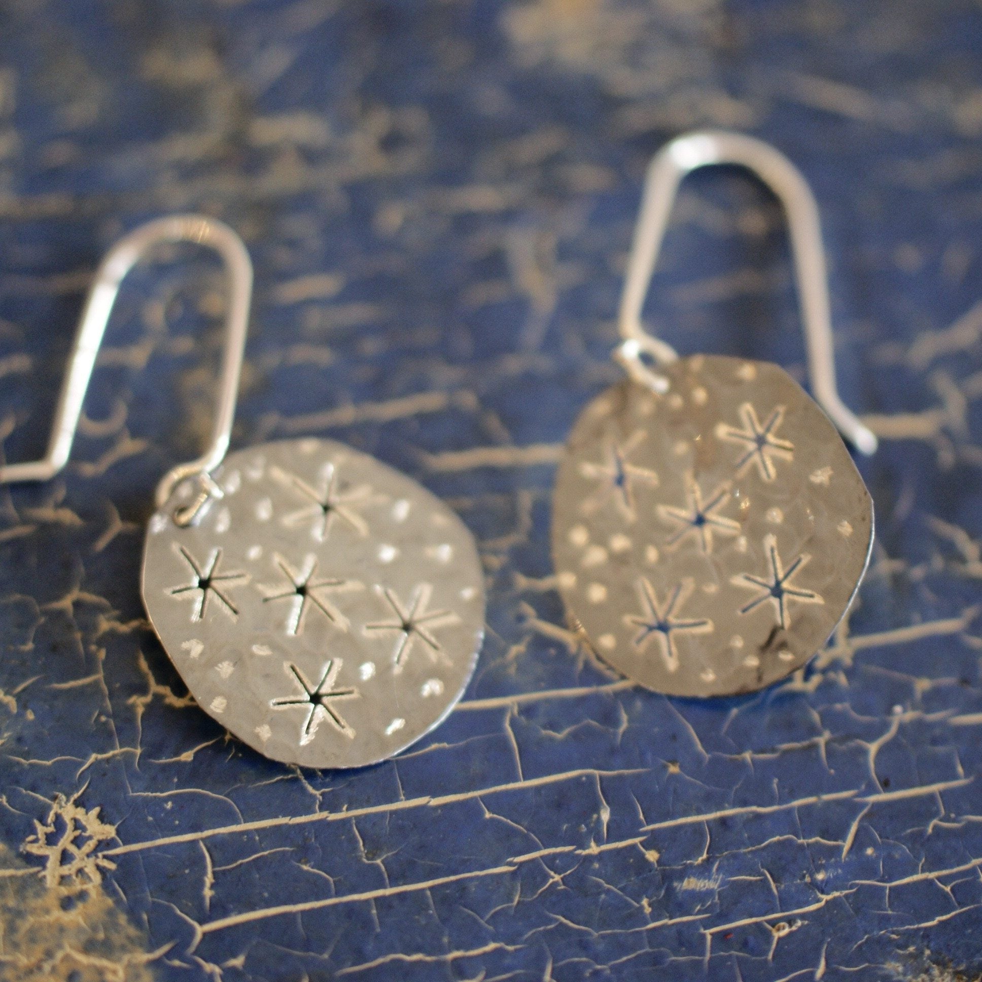 Starry Night Silver Disc Earrings, Taxco, Mexico Jewelry Zinnia Folk Arts   