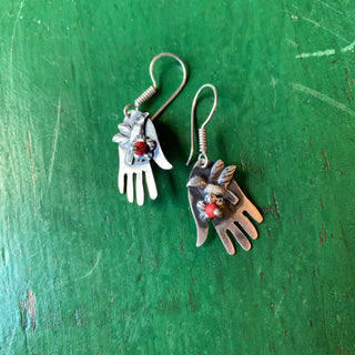 Sterling Hand Earring with Dove and Tiny Coral Flower Jewelry Moosepablos   