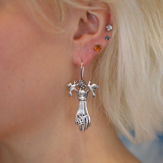 Sterling Silver Frida Hand & Bird Earrings Jewelry Zinnia Folk Arts   