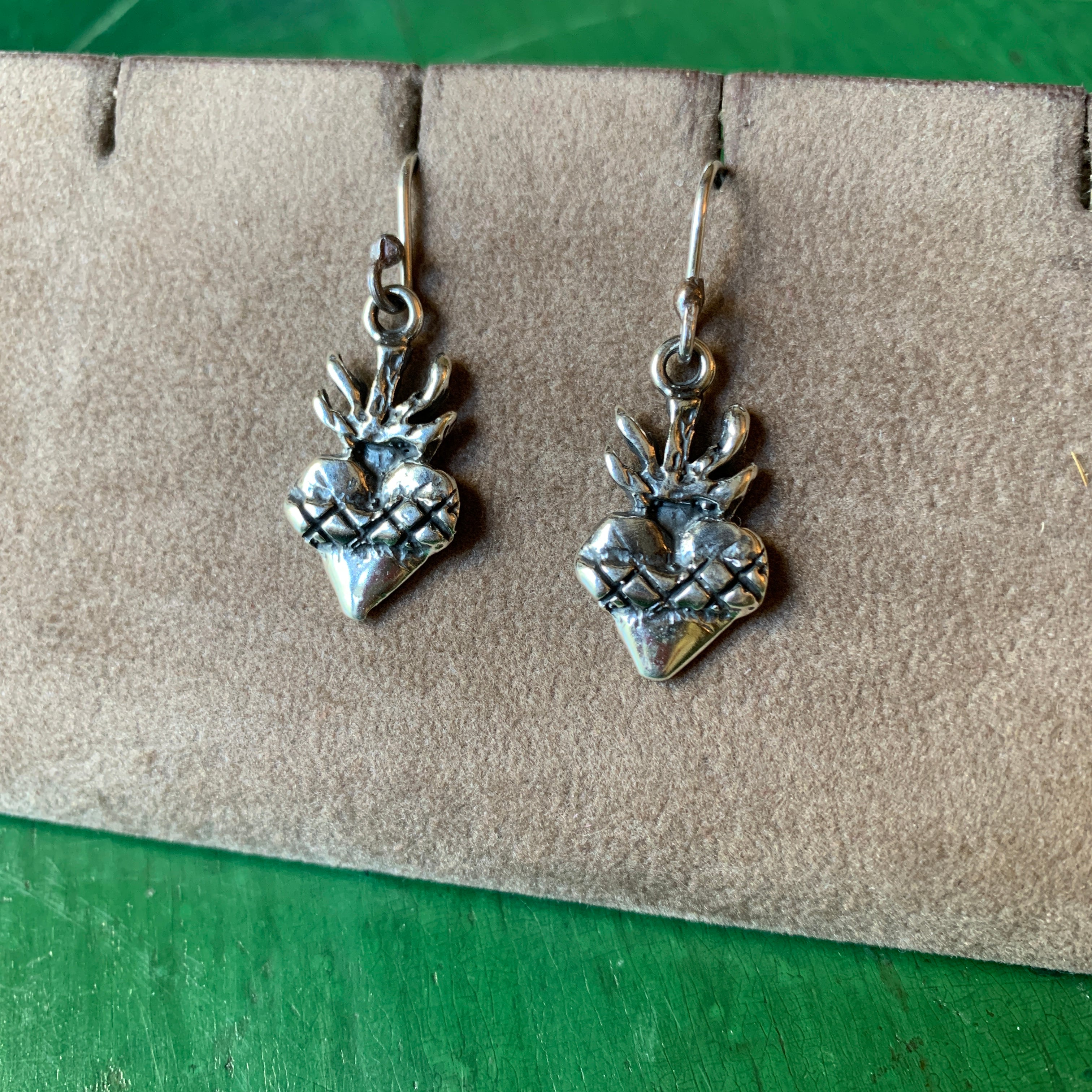 Sterling Silver Sacred Heart Milagro Earring  Moosepablos   