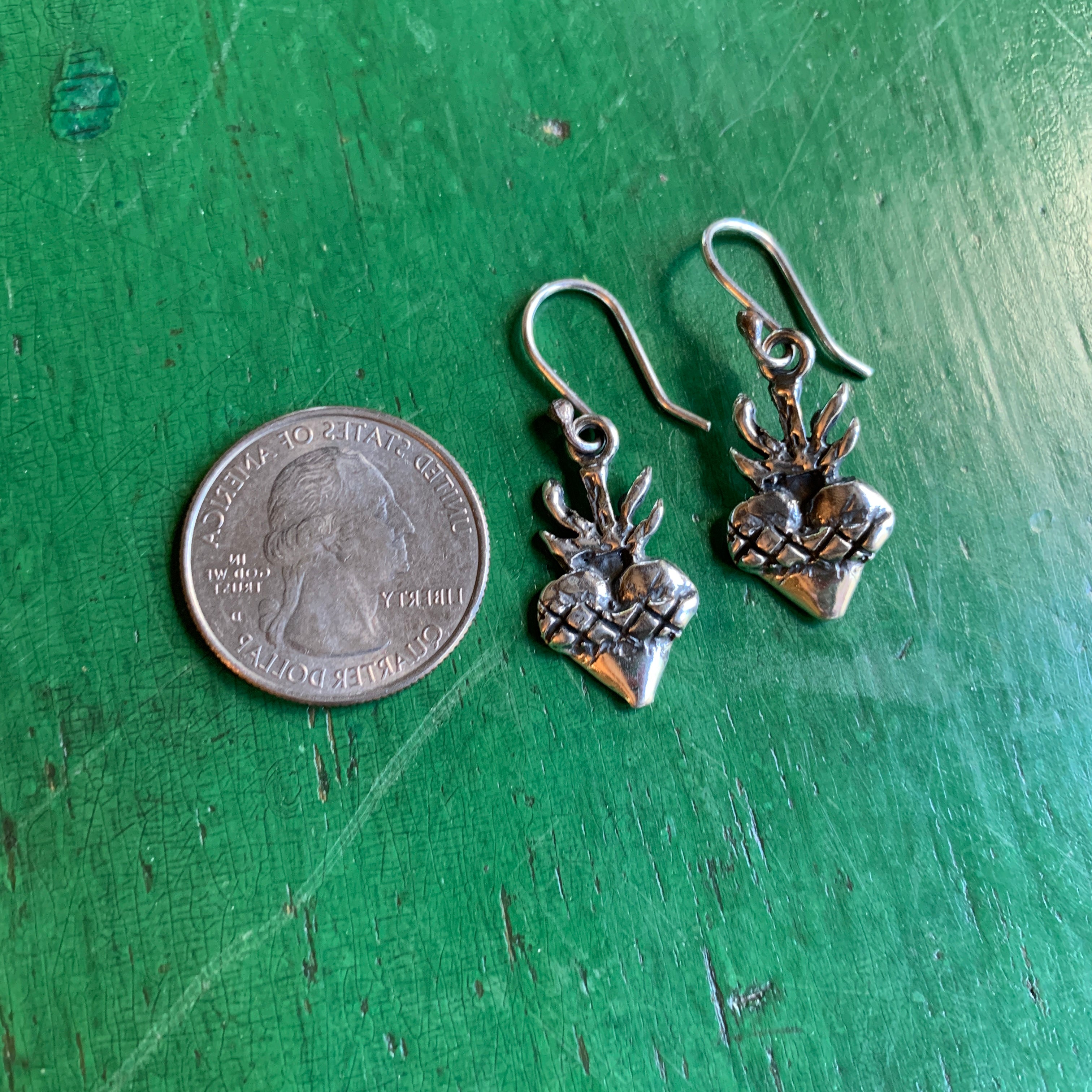 Sterling Silver Sacred Heart Milagro Earring  Moosepablos   