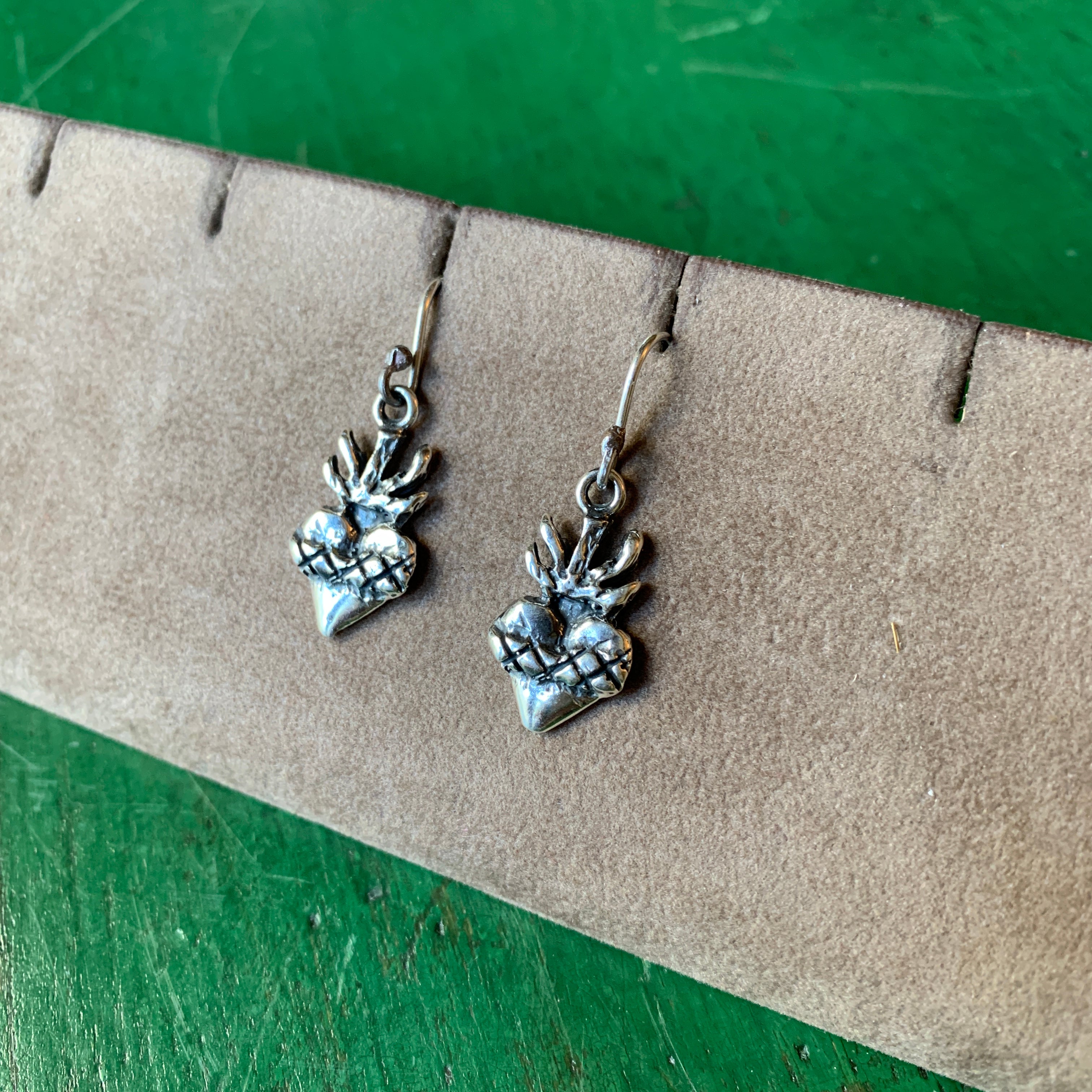 Sterling Silver Sacred Heart Milagro Earring  Moosepablos   