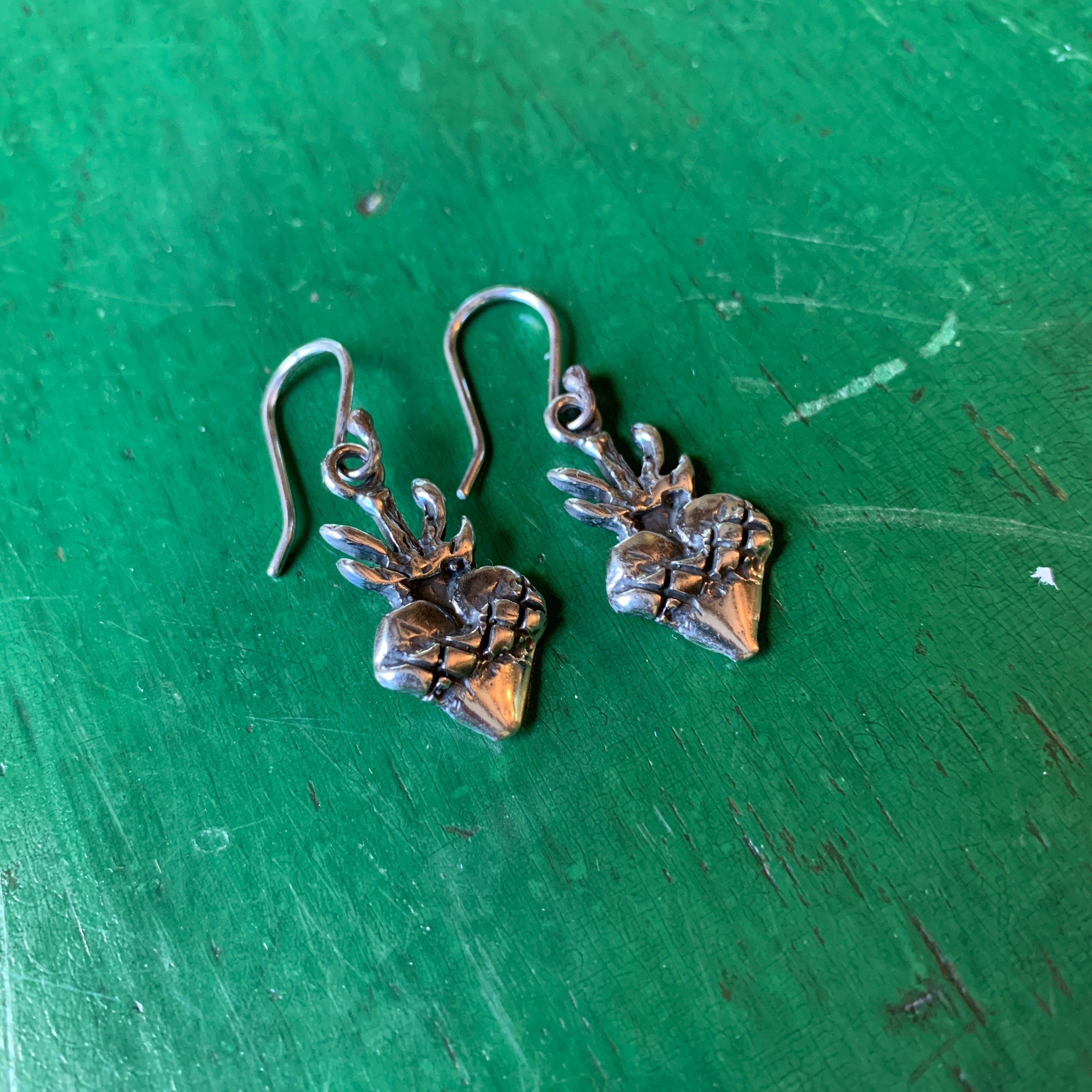 Sterling Silver Sacred Heart Milagro Earring  Moosepablos   