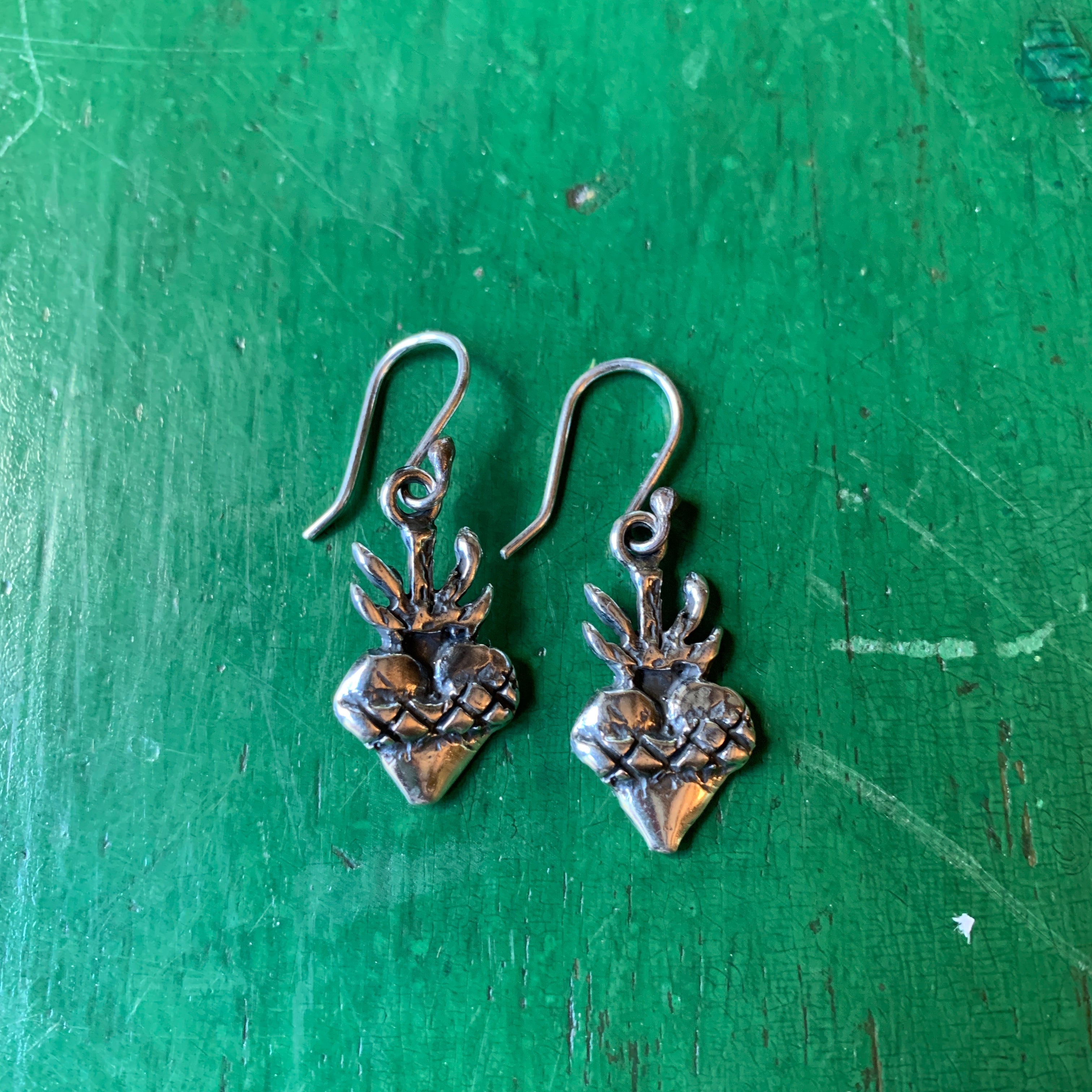 Sterling Silver Sacred Heart Milagro Earring  Moosepablos   