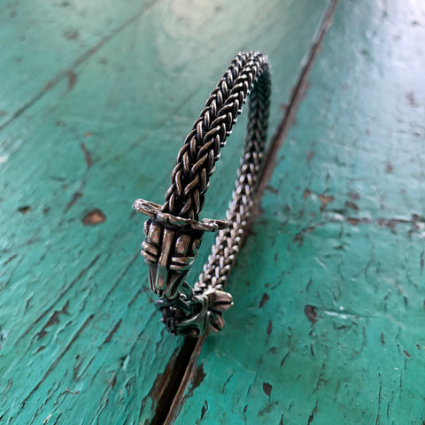 Sterling Silver Woven Chain Bracelet with Jaguar Clip Closure Jewelry Zinnia Folk Arts   