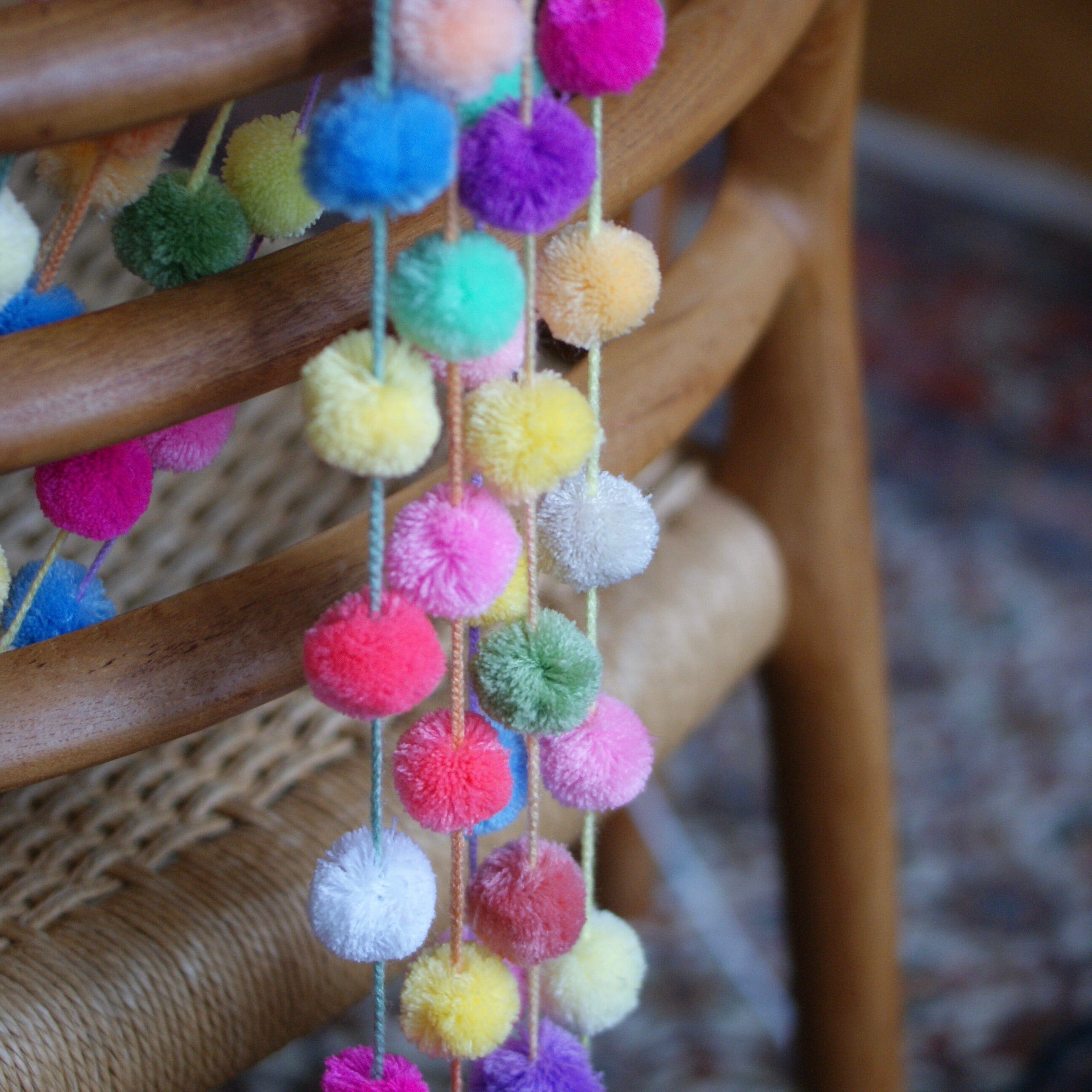 Strings of Pastel Colored Pompoms Textile Zinnia Folk Arts   