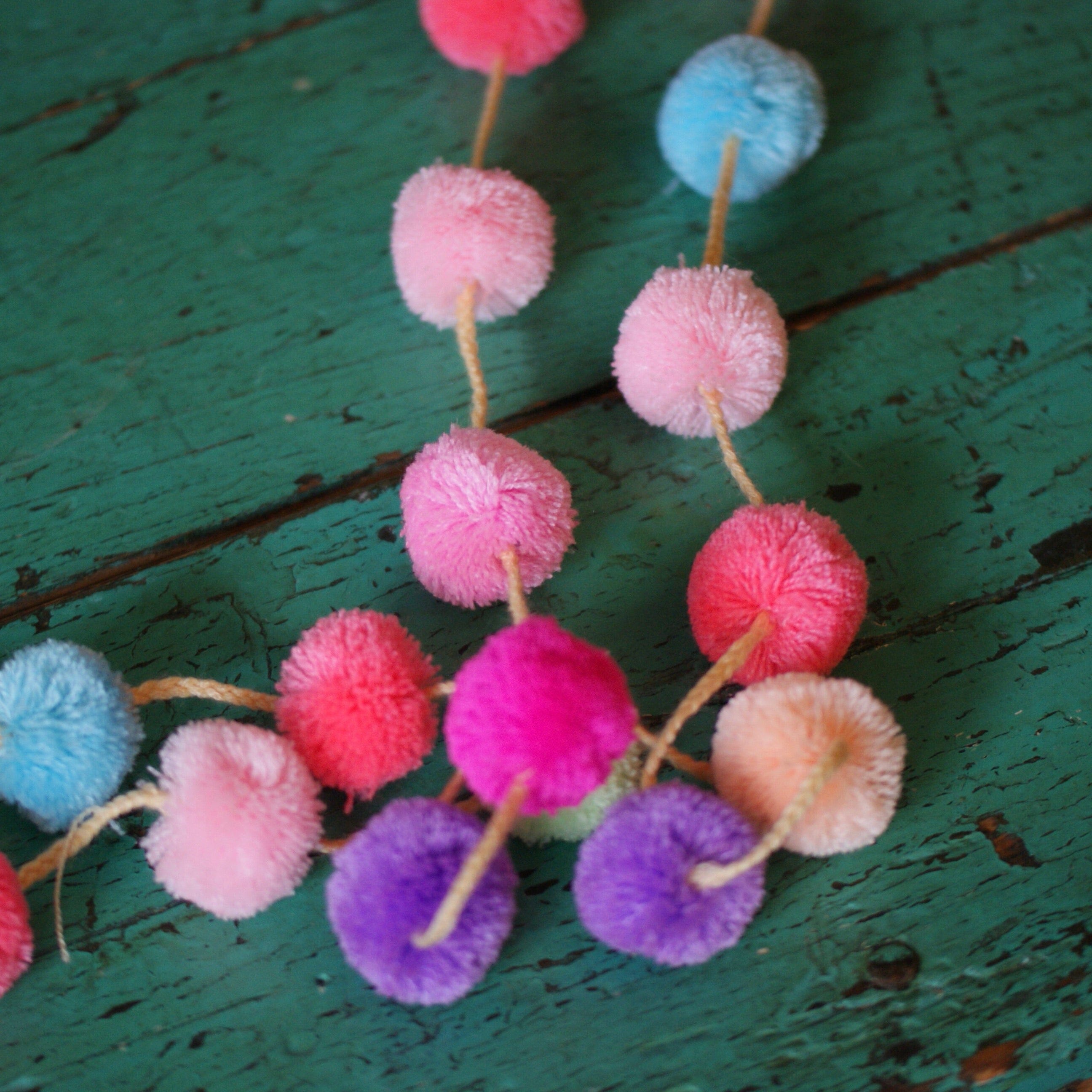 Strings of Pastel Colored Pompoms Textile Zinnia Folk Arts   