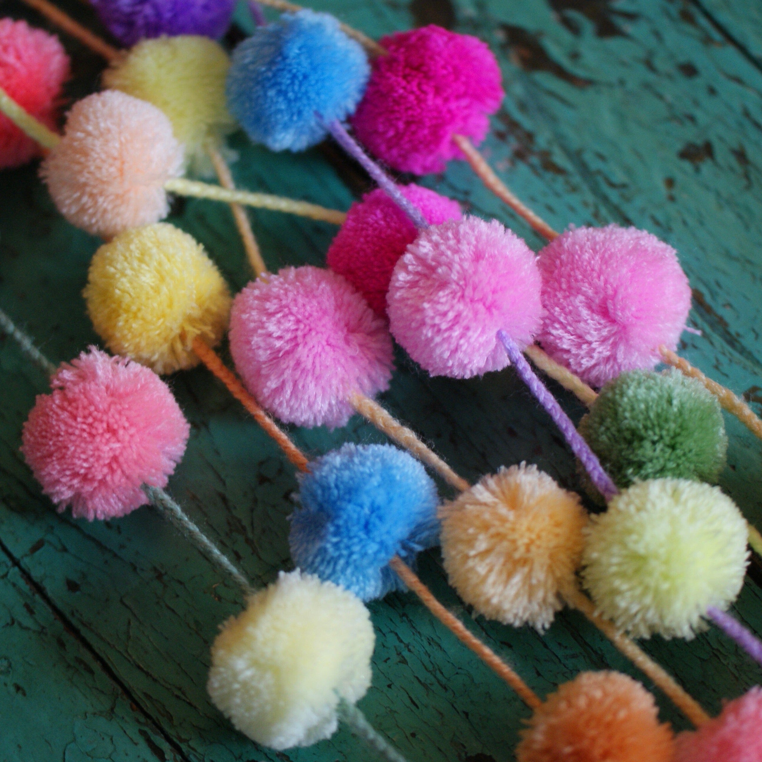 Strings of Pastel Colored Pompoms Textile Zinnia Folk Arts   