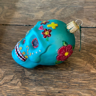 Sugar Skull Blown Glass Ornament Christmas Zinnia Folk Arts   