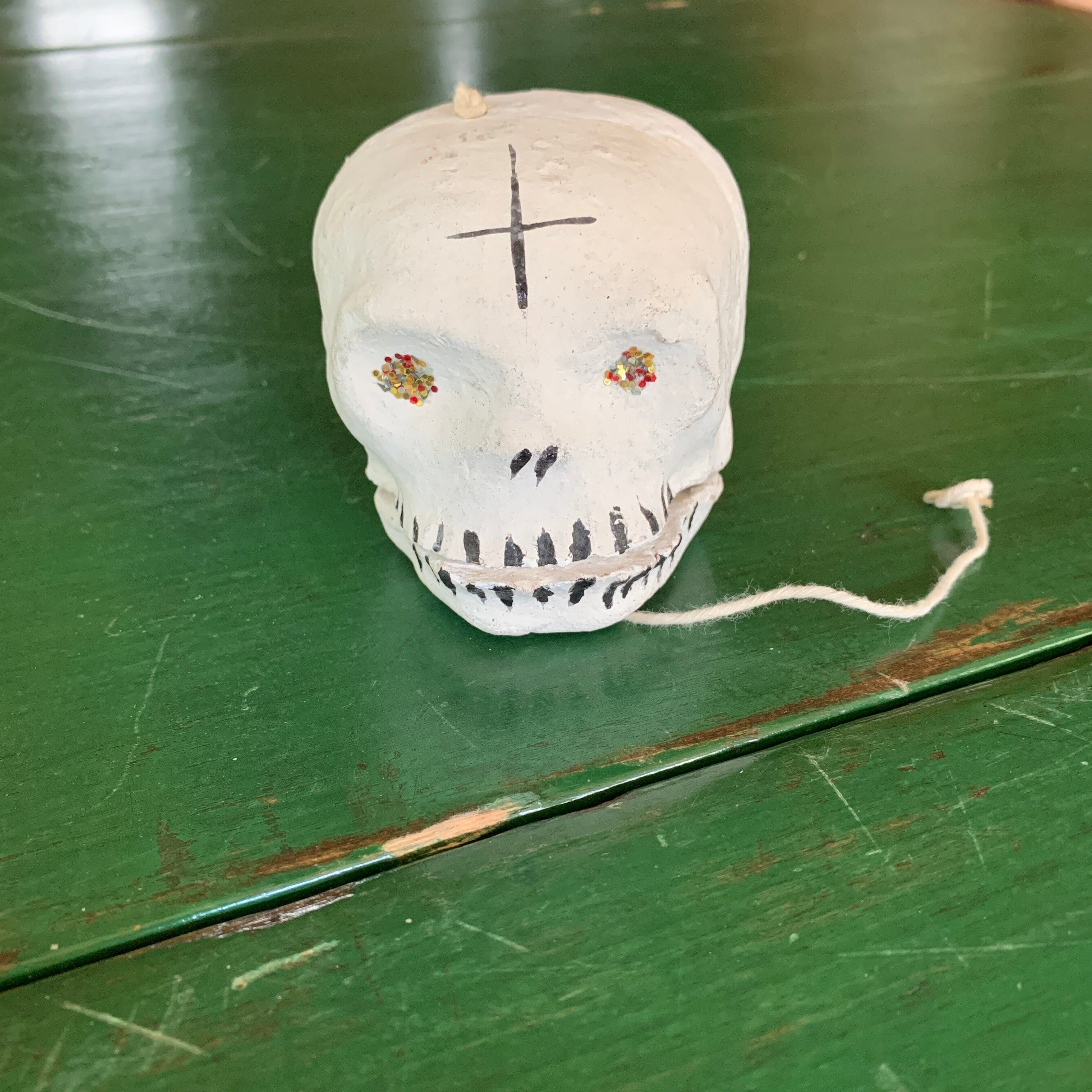 "Talking" White Clay Skull  Zinnia Folk Arts   