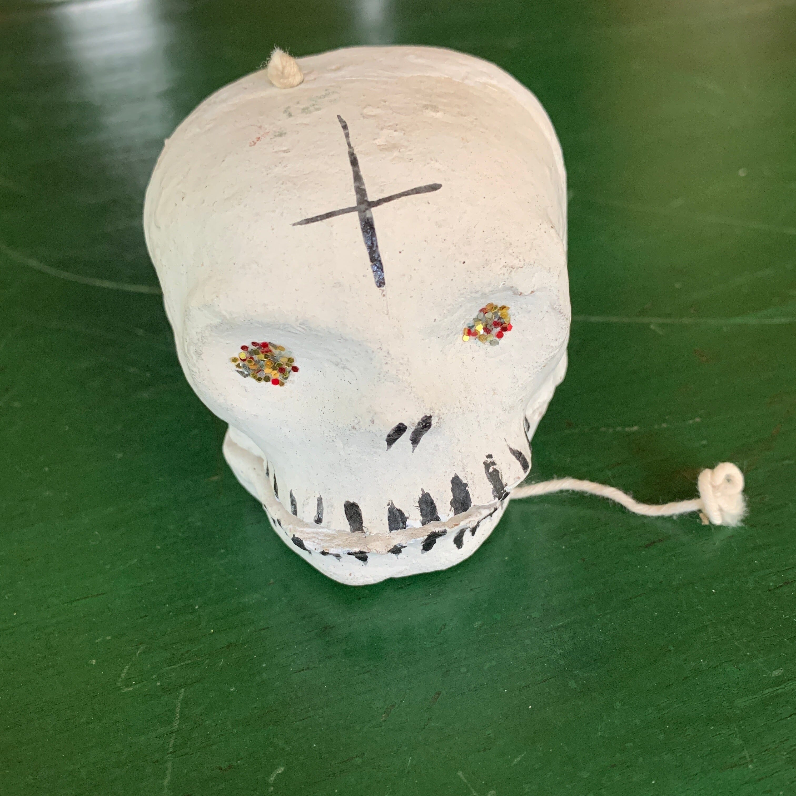 "Talking" White Clay Skull  Zinnia Folk Arts   