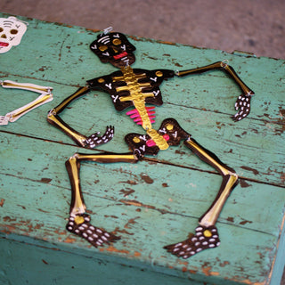 Tall Cut Tin Articulated Skeletons, Day of the Dead Day of the Dead Zinnia Folk Arts Black  