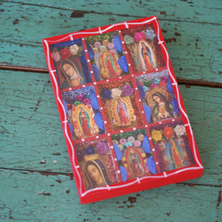 The Virgen de Guadalupe, 9 Section Retablos Whimsical Zinnia Folk Arts Red One  