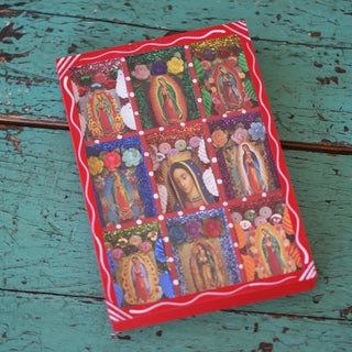 The Virgen de Guadalupe, 9 Section Retablos Whimsical Zinnia Folk Arts Red Two  