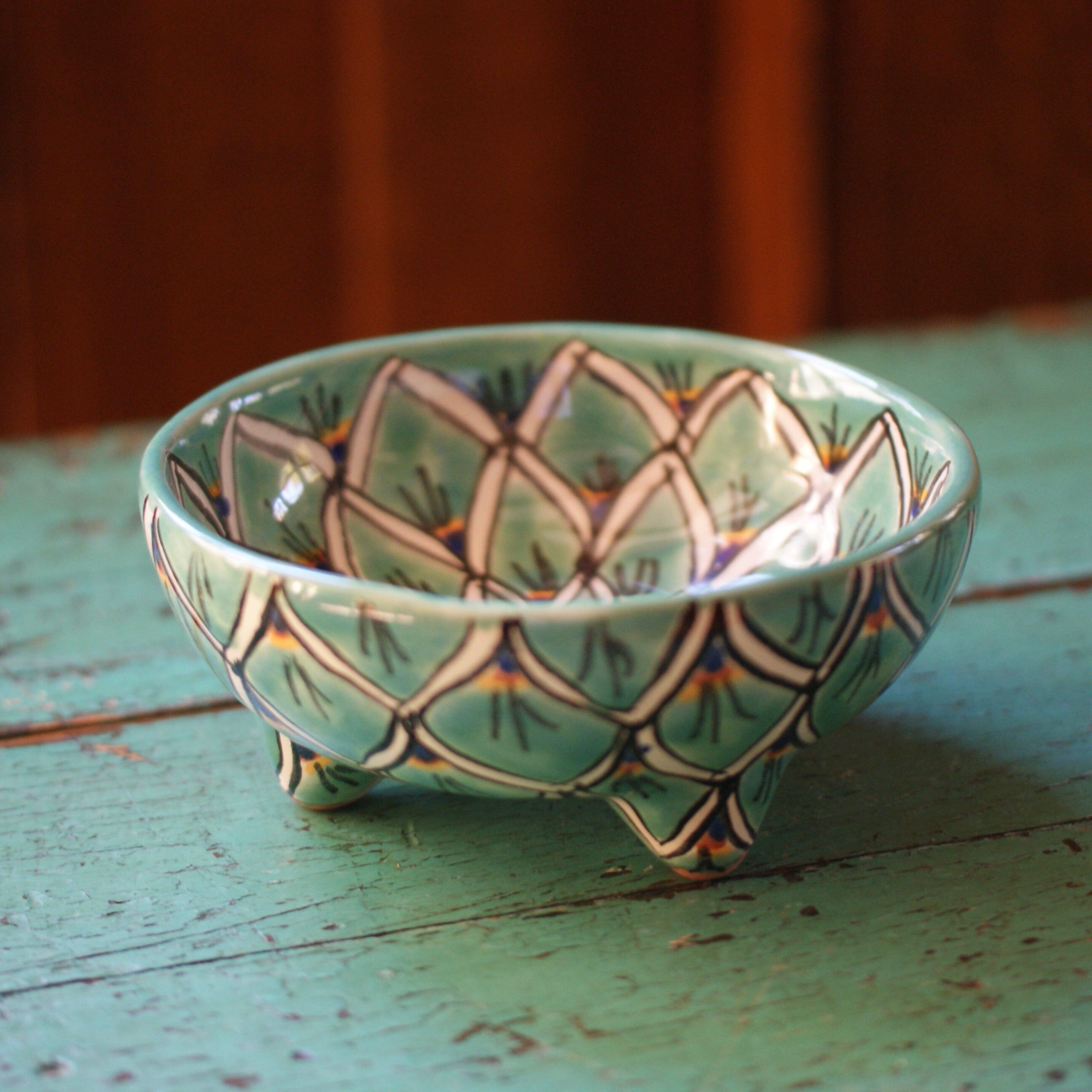 Three-Footed Bowls, Large, Ready to Ship Ceramics Zinnia Folk Arts Green Zinnia  