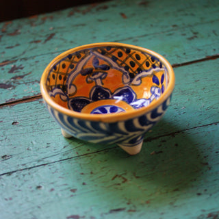Three-Footed Bowls, Medium Ceramics Zinnia Folk Arts Blue & Saffron  