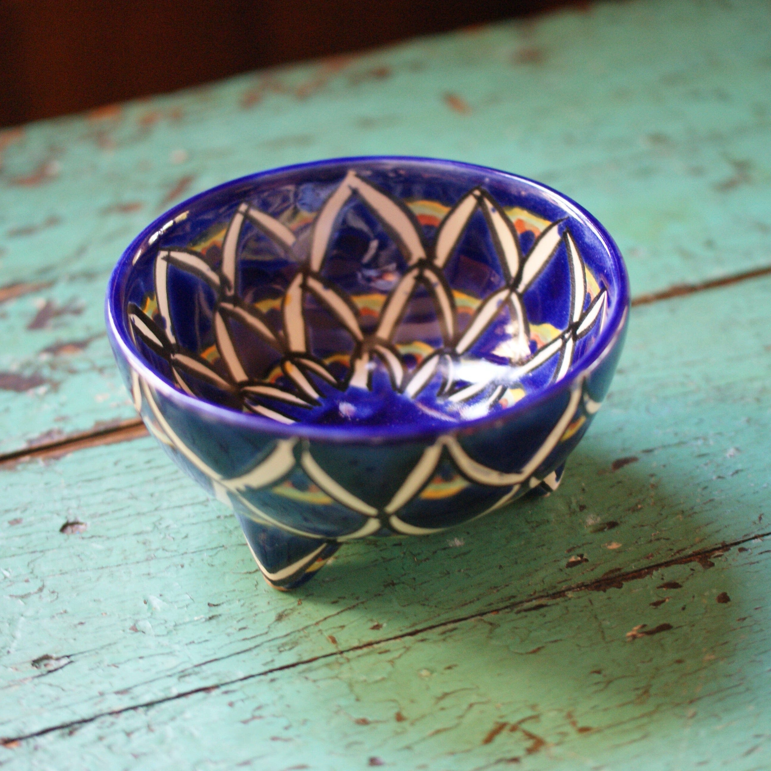 Three-Footed Bowls, Medium, Ready to Ship Ceramics Zinnia Folk Arts Blue Zinnia  