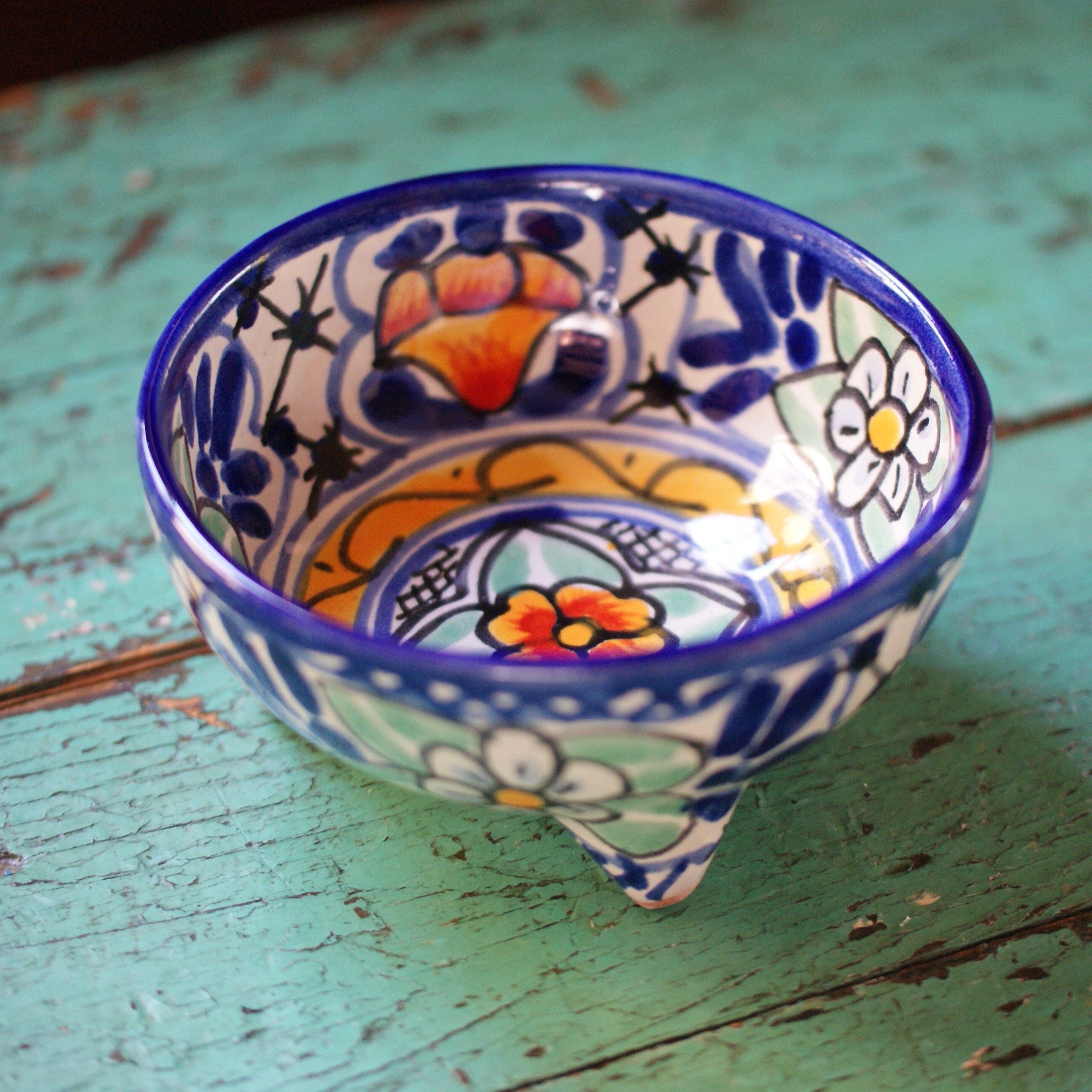 Three-Footed Bowls, Medium, Ready to Ship Ceramics Zinnia Folk Arts Cobalt  