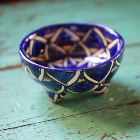 Three-Footed Bowls, Small Ceramics Zinnia Folk Arts Blue Zinnia  