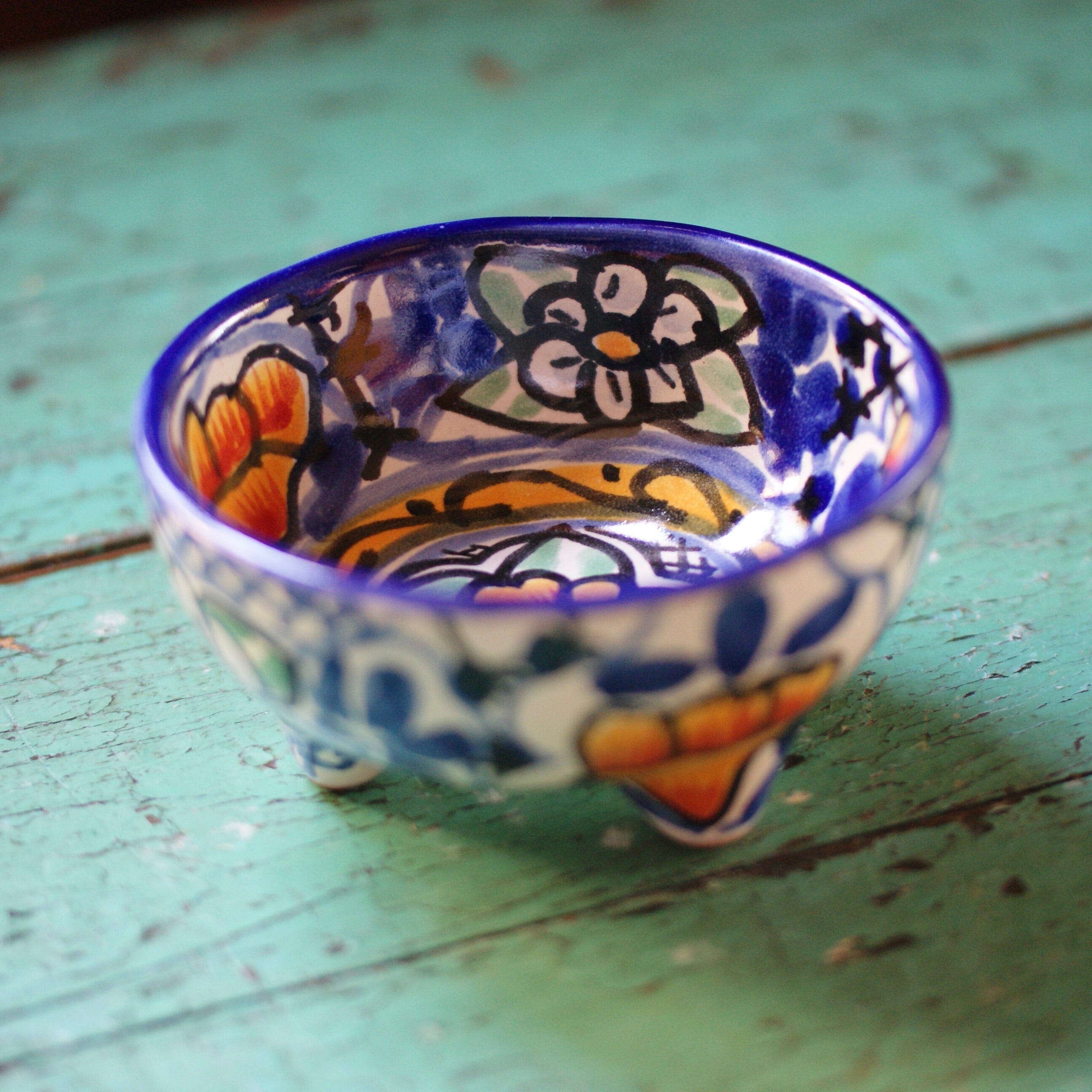 Three-Footed Bowls, Small, Ready to Ship Ceramics Zinnia Folk Arts Cobalt  