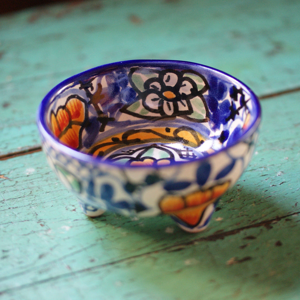 Three-Footed Bowls, Small Ceramics Zinnia Folk Arts Cobalt  