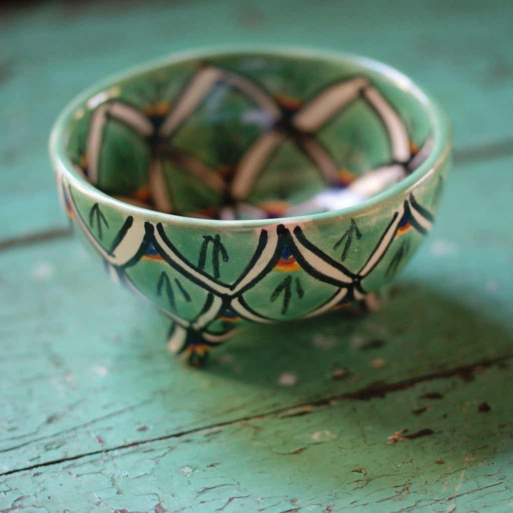 Three-Footed Bowls, Small Ceramics Zinnia Folk Arts Green Zinnia  