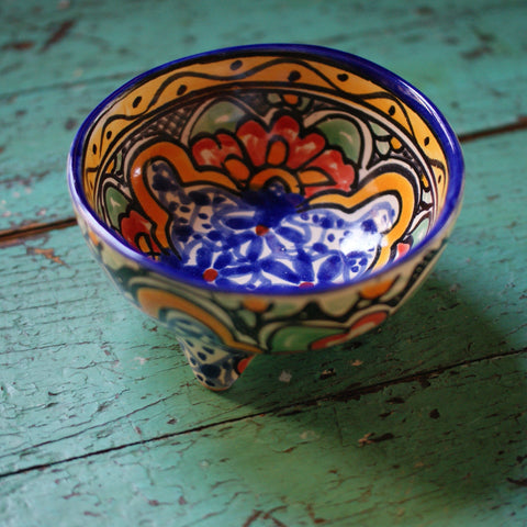 Three-Footed Bowls, Small Ceramics Zinnia Folk Arts Orange Hibiscus  