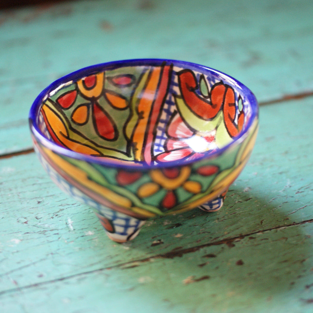 Small Mexican Footed Painted Salsa Bowl (33bc33)