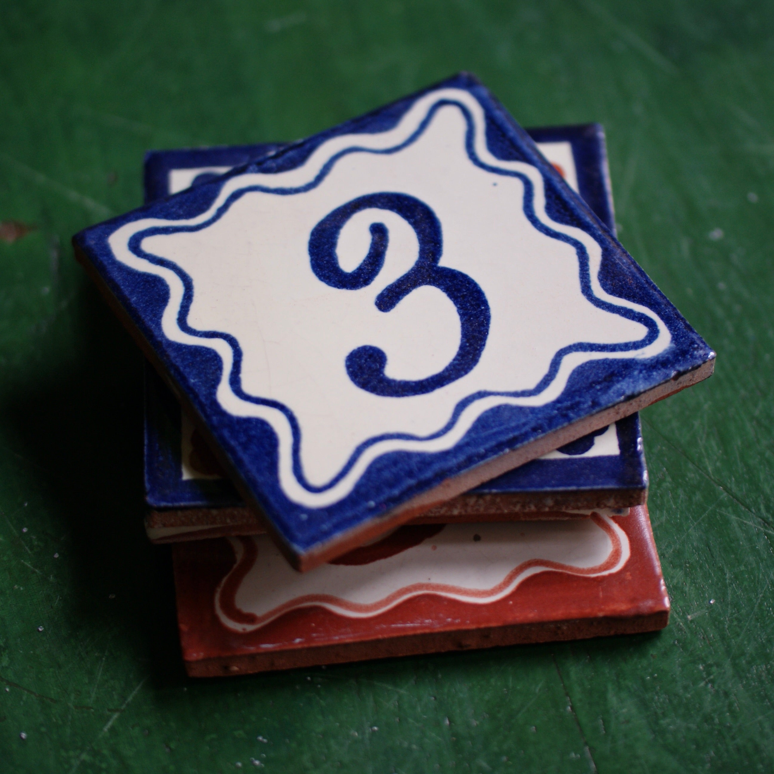 Tile Numbers  Zinnia Folk Arts Blue 3  